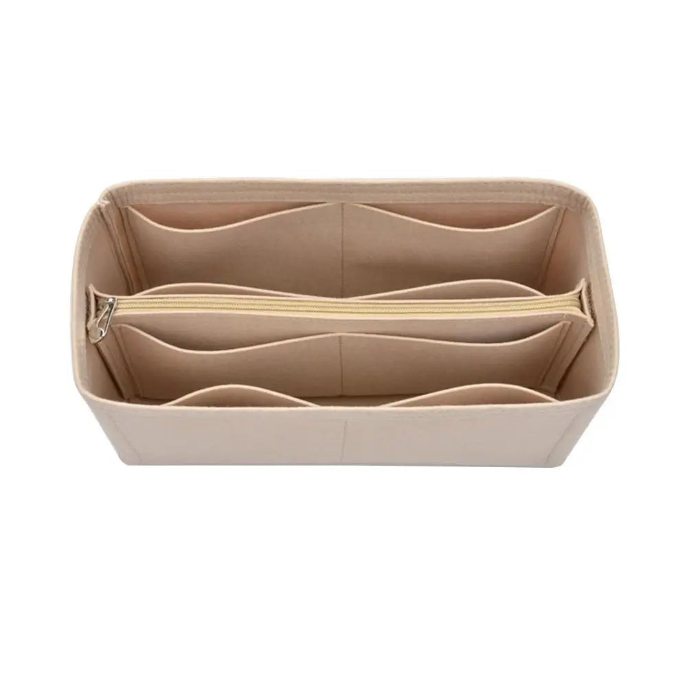 A light beige felt insert liner designed for organizing handbags.