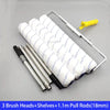 Set of 3 brush heads, shelves, and 1.1m pull rods for paint roller application