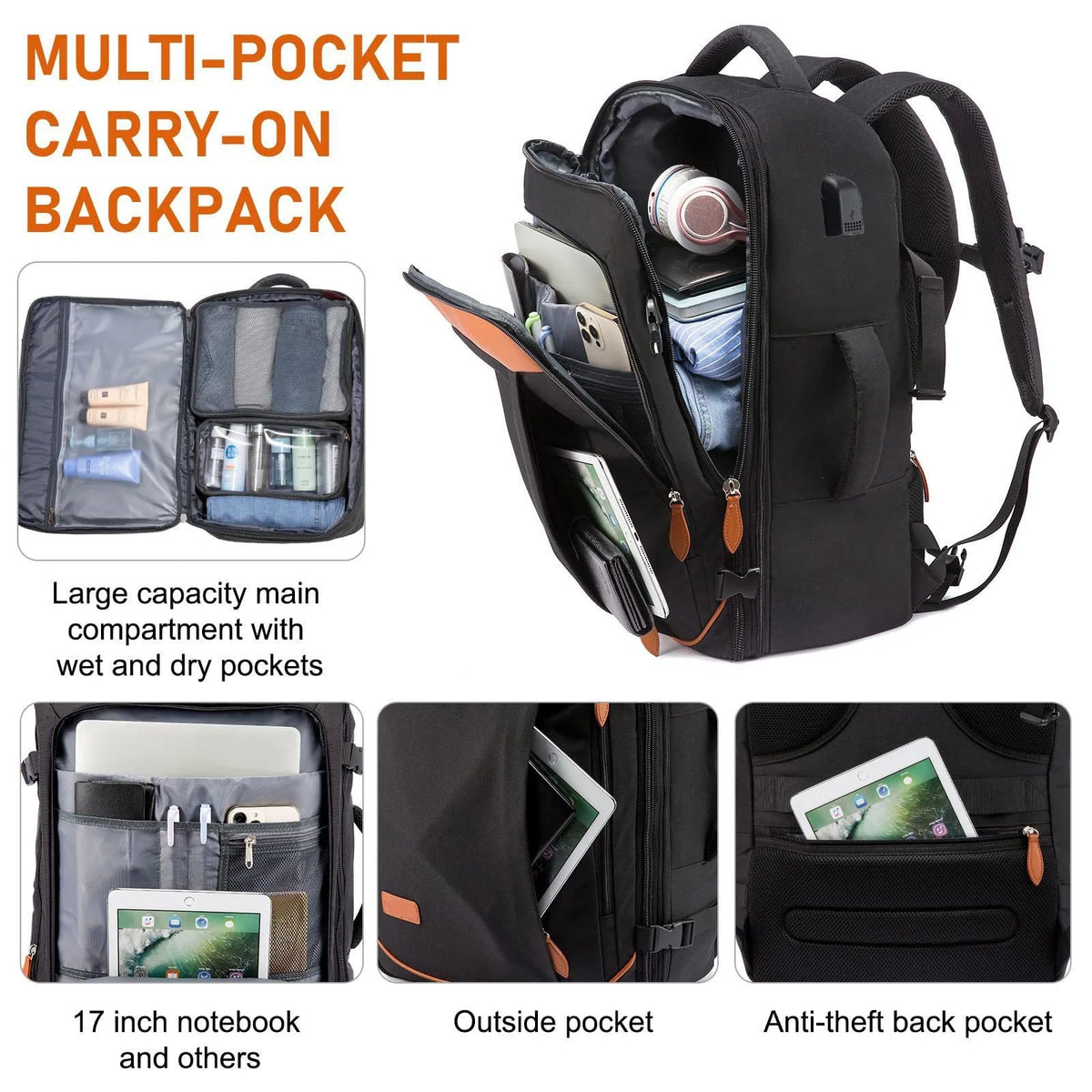 Expandable Travel Backpack with 4 Packing Cubes