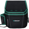 Black heavy-duty tool waist bag with green trim and belt for carpenters and electricians