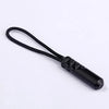 Black replacement zipper pull with a nylon cord and textured end.