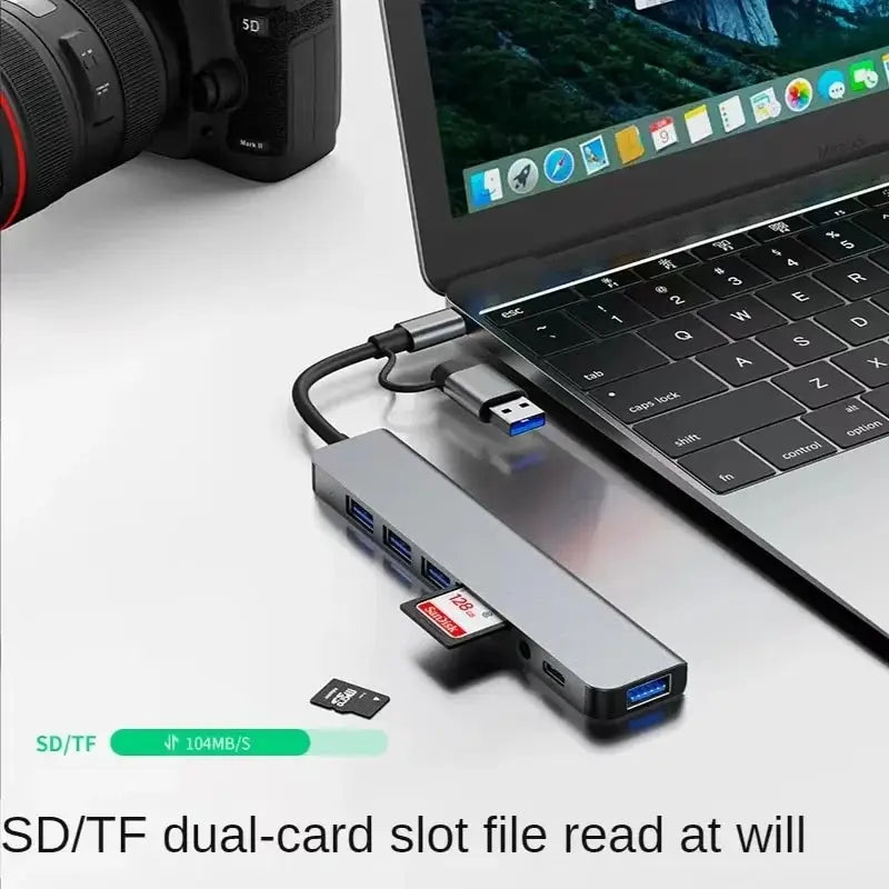 8-Port USB-C & USB-A Hub with SD/TF Card Reader