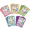A collection of colorful CVC words spelling flashcards featuring pictures and letters for early reading practice.