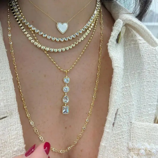 Heart Tennis Jewelry Set with Geometric Bezel