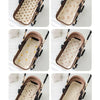 A beige stroller cushion featuring a cartoon bear pattern, shown from various angles.