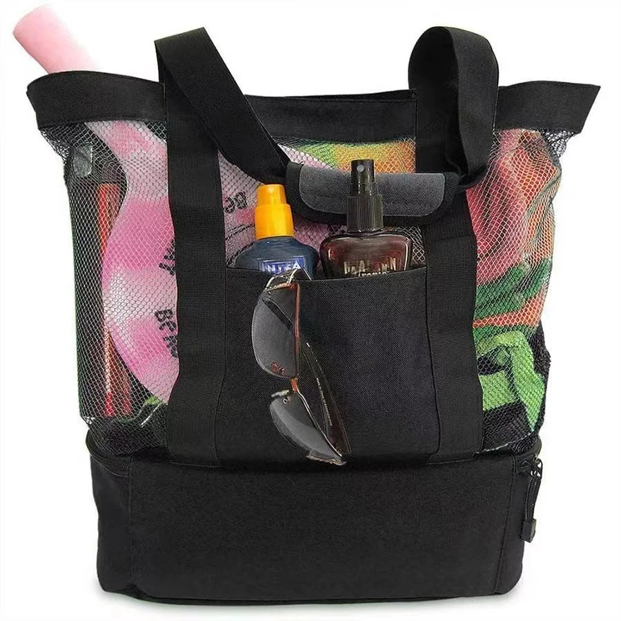 Insulated Mesh Beach Tote with Cooler Compartment