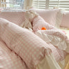 Pink Checkered Lace Duvet Cover Set (3 Pieces)