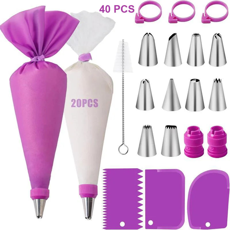 Reusable Silicone Piping Bag and Nozzle Set for Cake Decorating