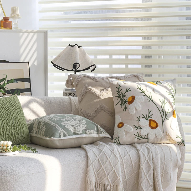 Embroidered Floral Cotton Cushion Cover – 18x18 Inches