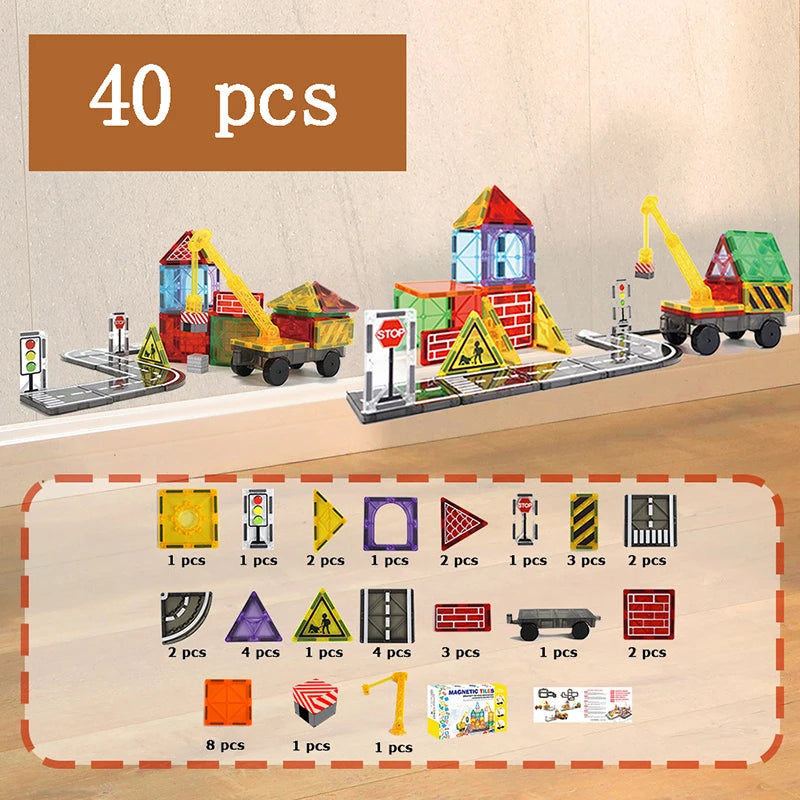 Magnetic Tiles Road Building Set for Kids