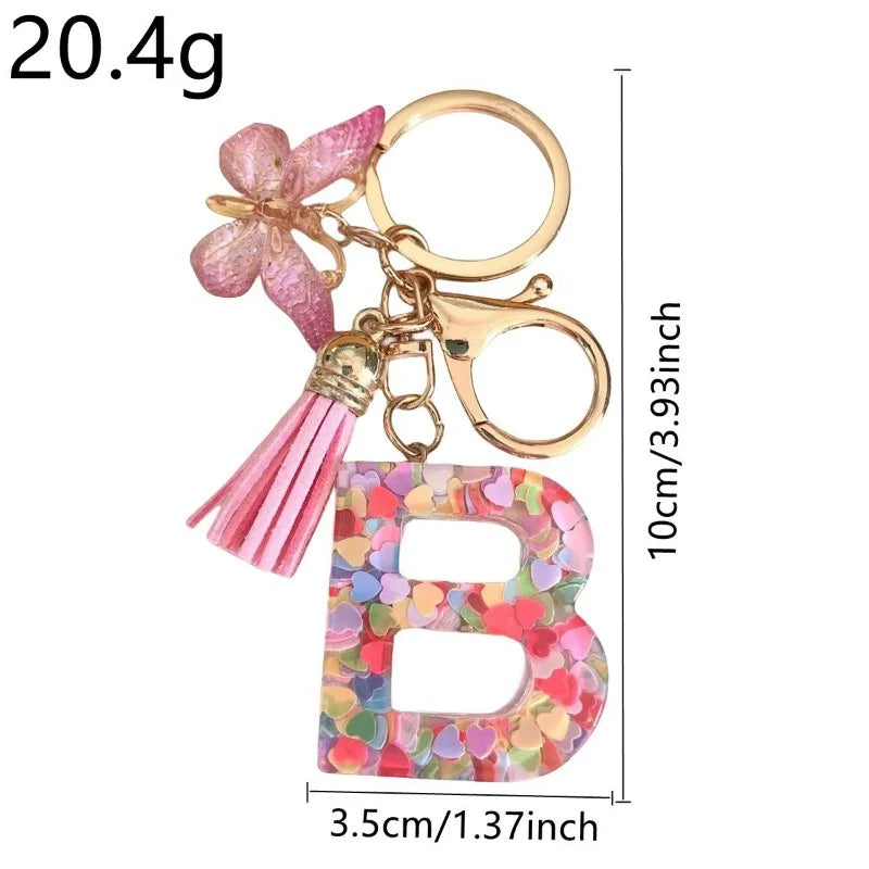 Pink Glitter Butterfly Keychain with Tassel