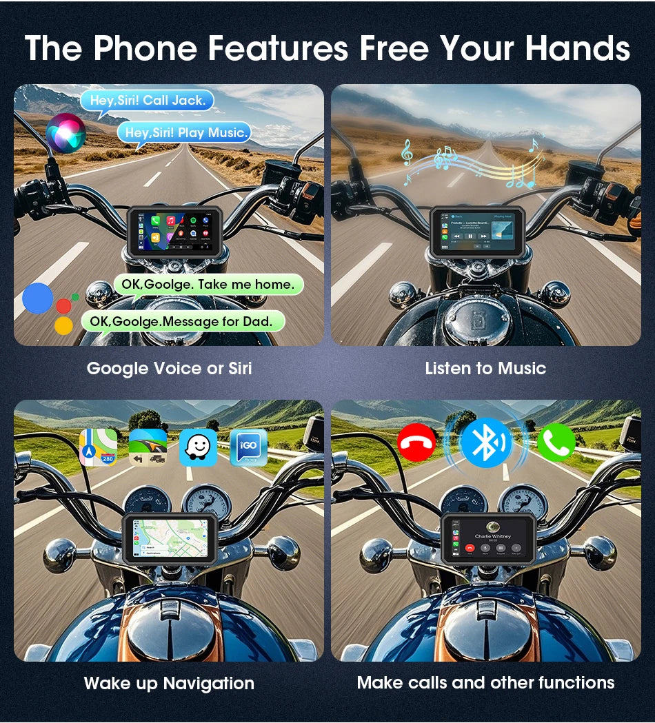 5/6.25 Inch Waterproof Motorcycle GPS with CarPlay and Android Auto