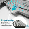 A silicone sink faucet mat demonstrates a slope design that automatically directs water into the sink.