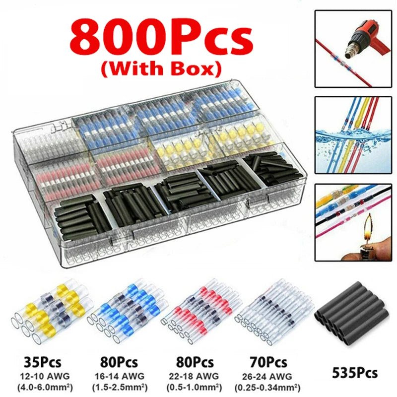 A storage case containing 800 pieces of waterproof solder seal wire connectors, packaged with a box.