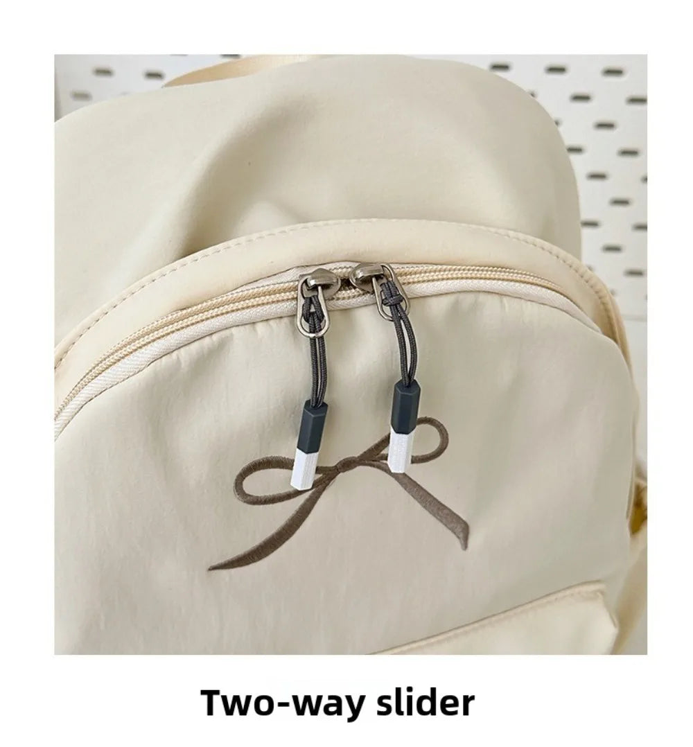 Embroidered Bow Nylon Backpack for Girls – Lightweight & Spacious