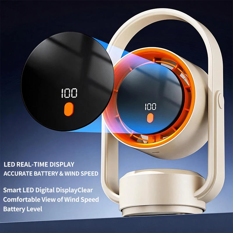 Portable USB Desk Fan with Oscillation and Digital Display