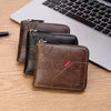 Men's Waxed Leather Bifold Wallet with All-Around Zipper