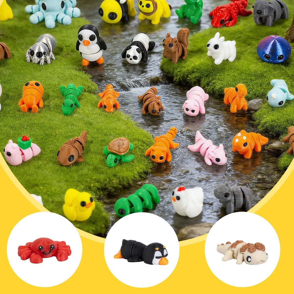 3D Printed Articulated Animal Figurine Set - 50 Piece Surprise Collection