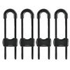 A set of four black adjustable U-shaped child safety cabinet locks for knob handles.