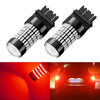 A pair of LED bulbs for brake lights and turn signals, featuring a silver-coated lens and black housing.