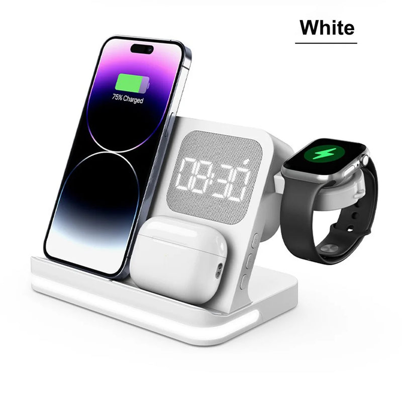 7-in-1-Ladestation mit Wecker für Smartphone, Smartwatch und In-Ear-Kopfhörer