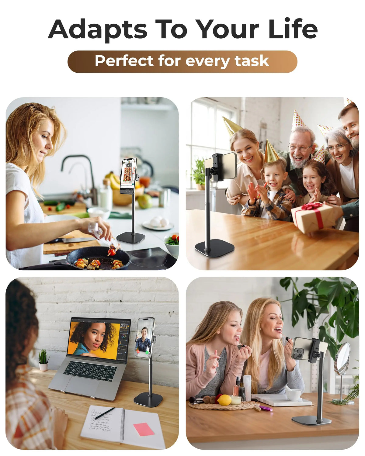 Adjustable Aluminum Phone Stand for Desk with 360° Rotation