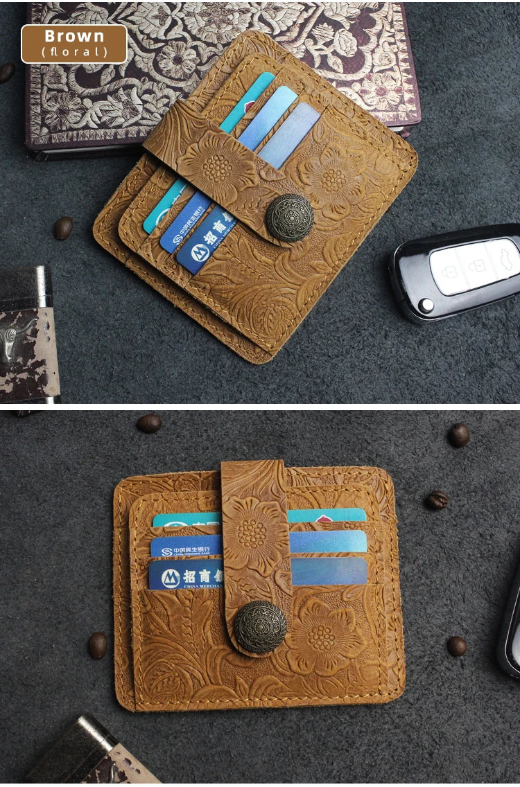 Handcrafted Cowhide Leather Card Wallet with Coin Pocket