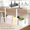 White hanging basket for free storage, featuring multiple mesh compartments for organizing desk supplies.