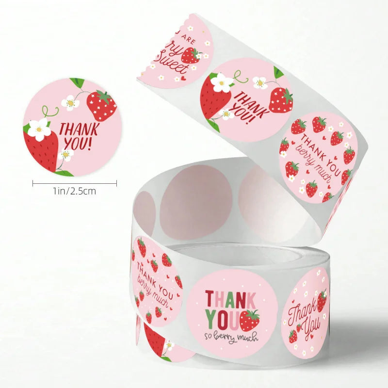 Strawberry Thank You Stickers – 500-Pack for Sealing, Decorating & Gifting