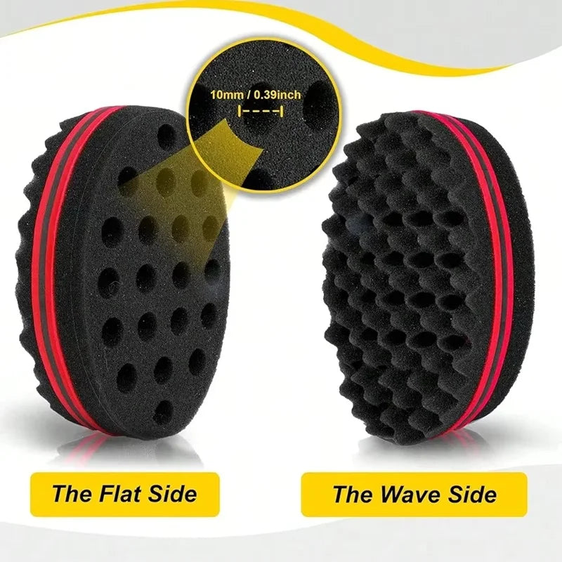 Black foam hair brush and sponge comb kit showing the flat side and wave side.