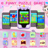 A colorful image showing ten funny puzzle games displayed on a purple smartphone and various game icons.