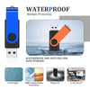 A blue waterproof portable USB drive with multiple protection features including watertight, high temperature resistance, mag