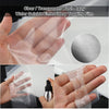 A hand demonstrates a clear, transparent, water-soluble embroidery topping film roll being applied to fabric.