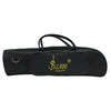 Black waterproof oxford cloth trumpet bag with gold spade logo and padded protection