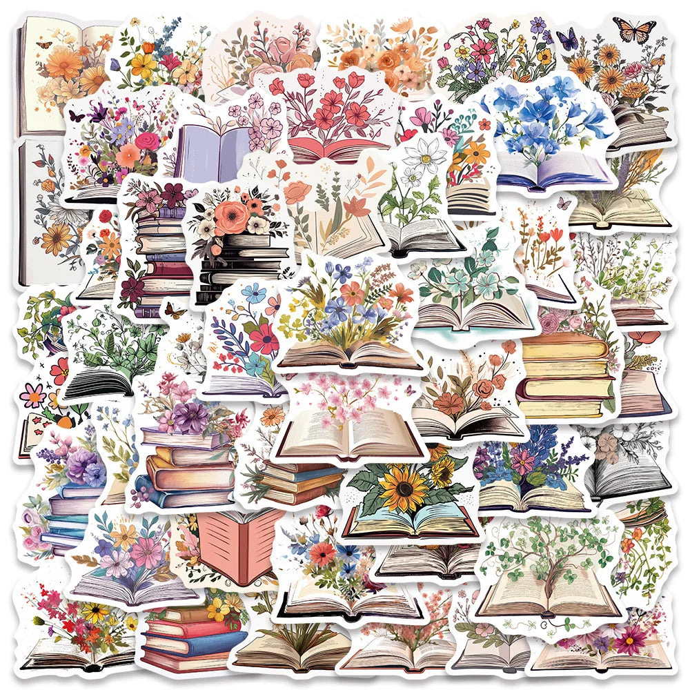 A collection of colorful floral and book-themed stickers for Dark Romance Booktok content.