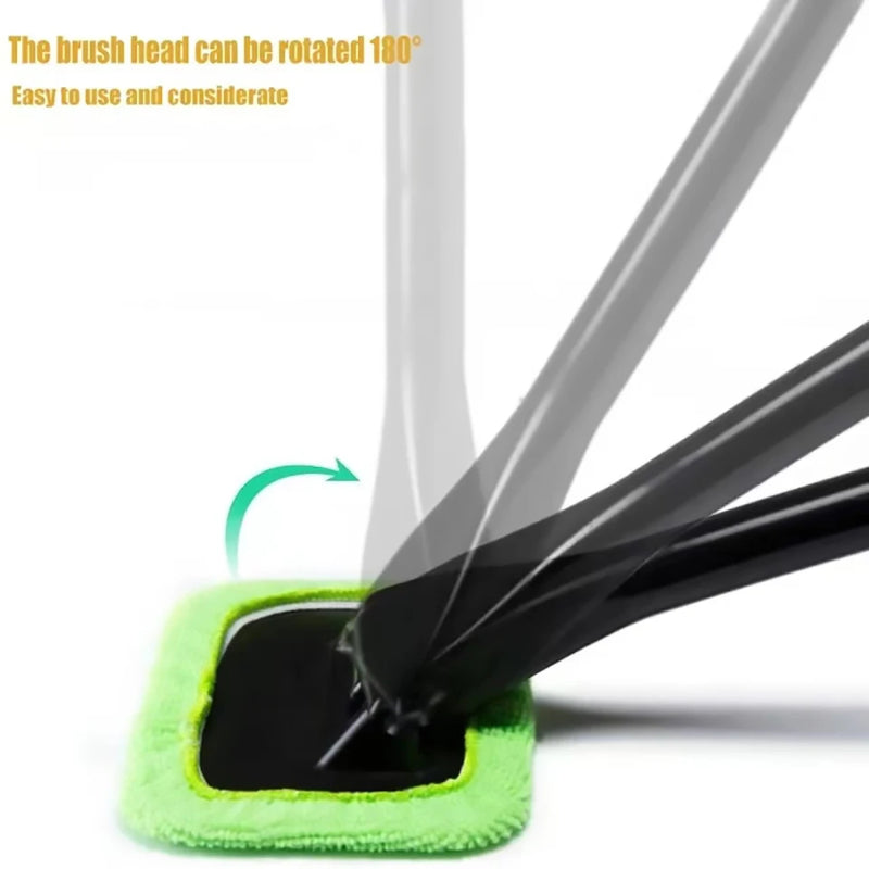 Ergonomic Car Window Cleaning Brush with Microfiber Pad