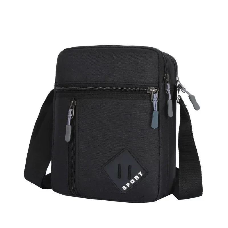Black men's lightweight crossbody sling bag with multiple zip pockets