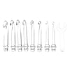 A set of nine interchangeable LED crochet hooks with various sizes ranging from 6.5 to 3.0, including a pair of pliers.