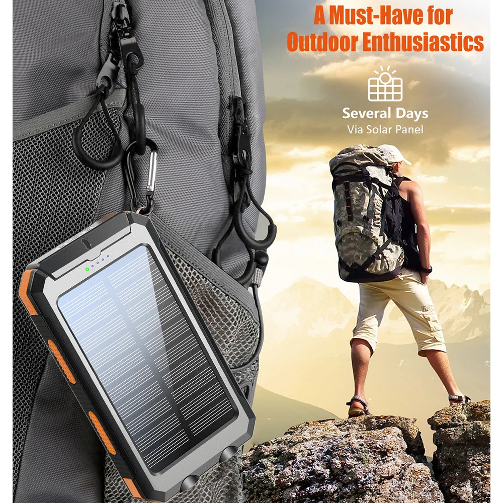 10000mAh Solar Power Bank with Dual USB and USB-C Output