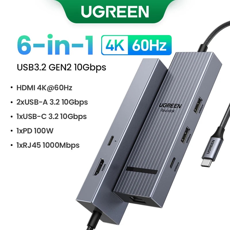 6-in-1 USB-C Hub with 4K HDMI, 10Gbps Data, and 100W Charging
