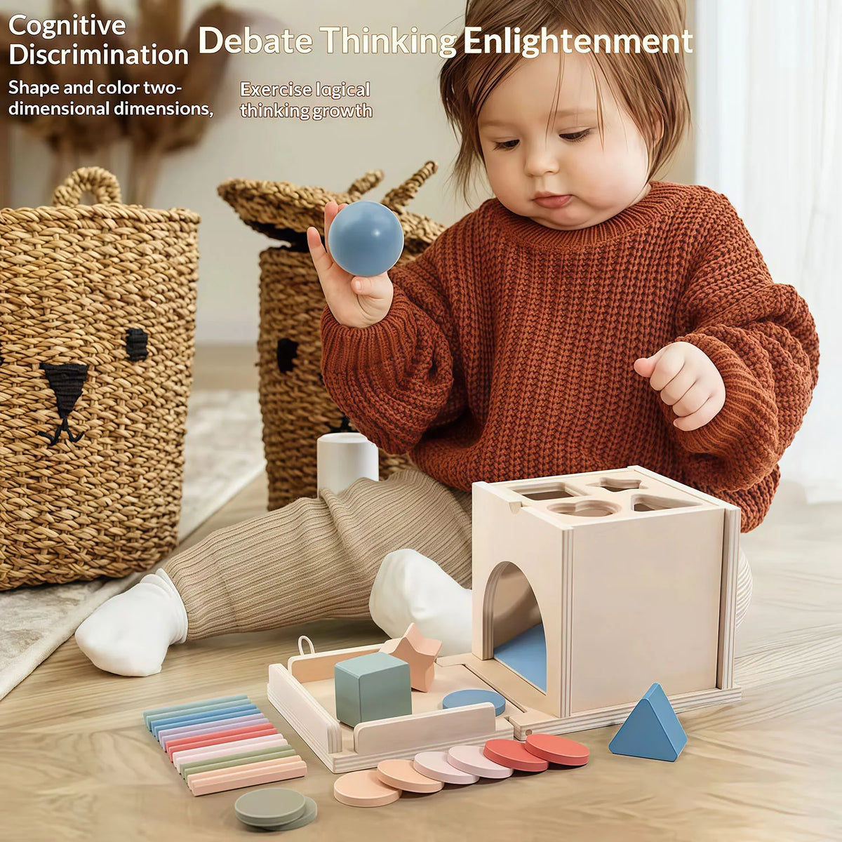 Montessori 4-in-1 Wooden Color Sorting & Shape Matching Box for Toddlers