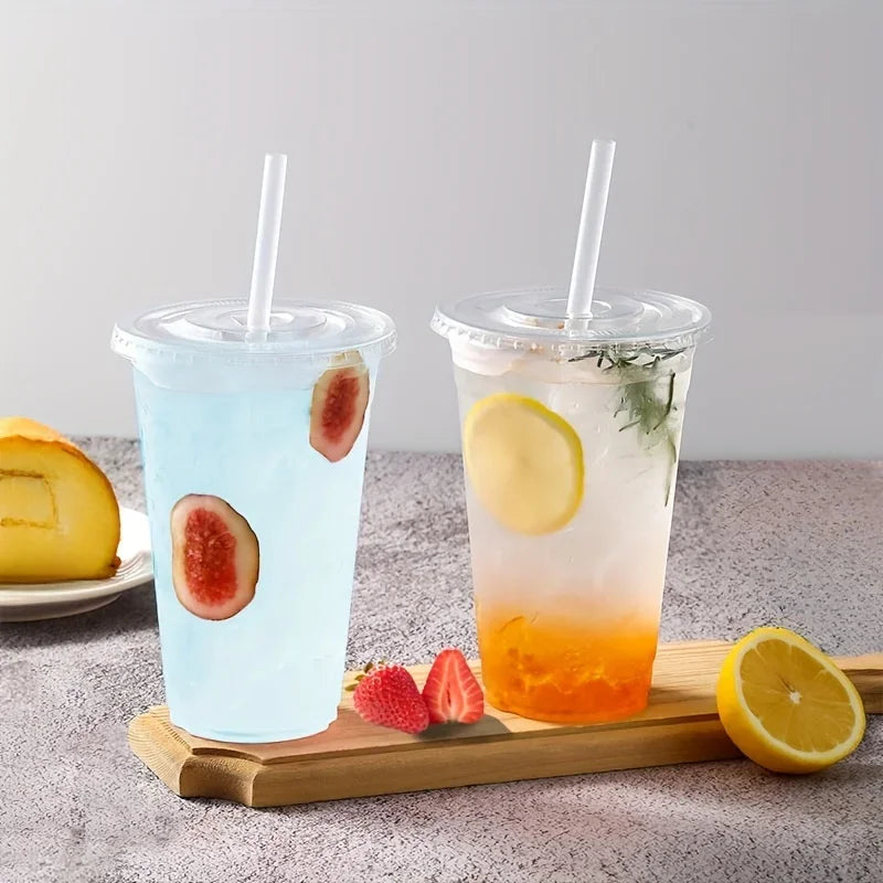 Disposable Plastic Cups with Lids (50-Pack)