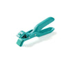 A teal heat-resistant silicone bowl and plate gripper clip tool.