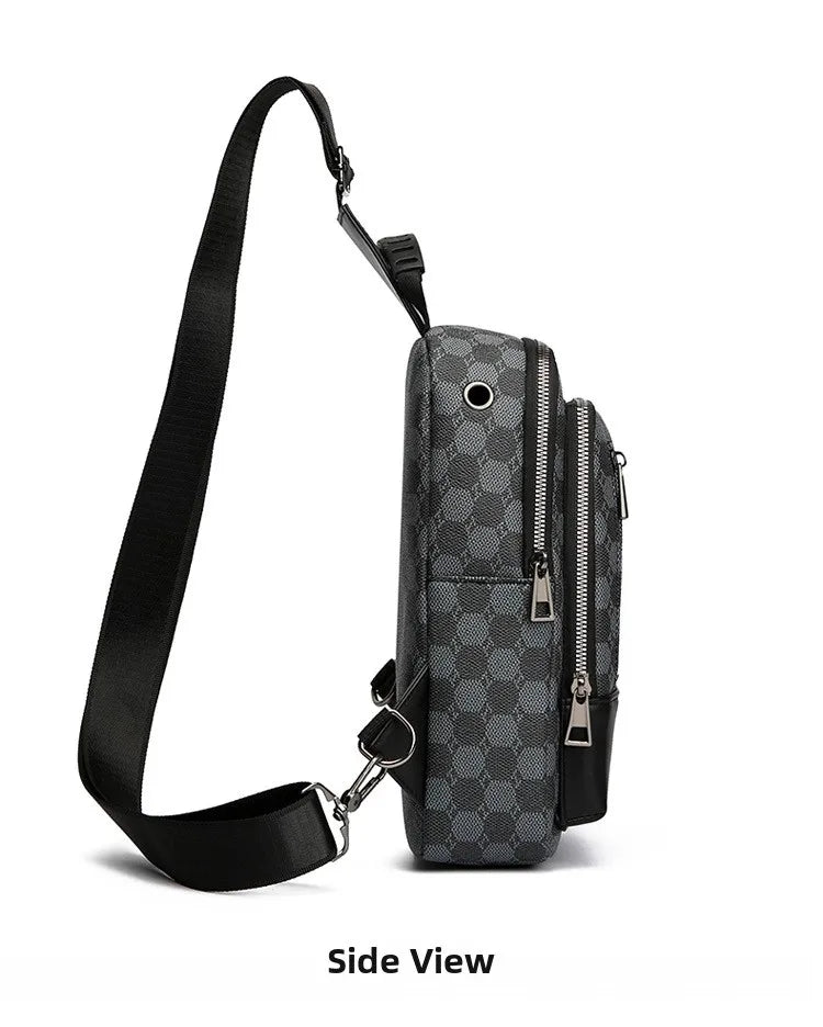 Men's Waterproof PU Leather Crossbody Bag with Geometric Pattern