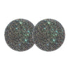 A set of two round, sparkly diamond-encrusted non-slip coasters.