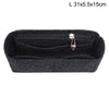 Black felt bag organizer with a zippered compartment and a hanging loop pocket
