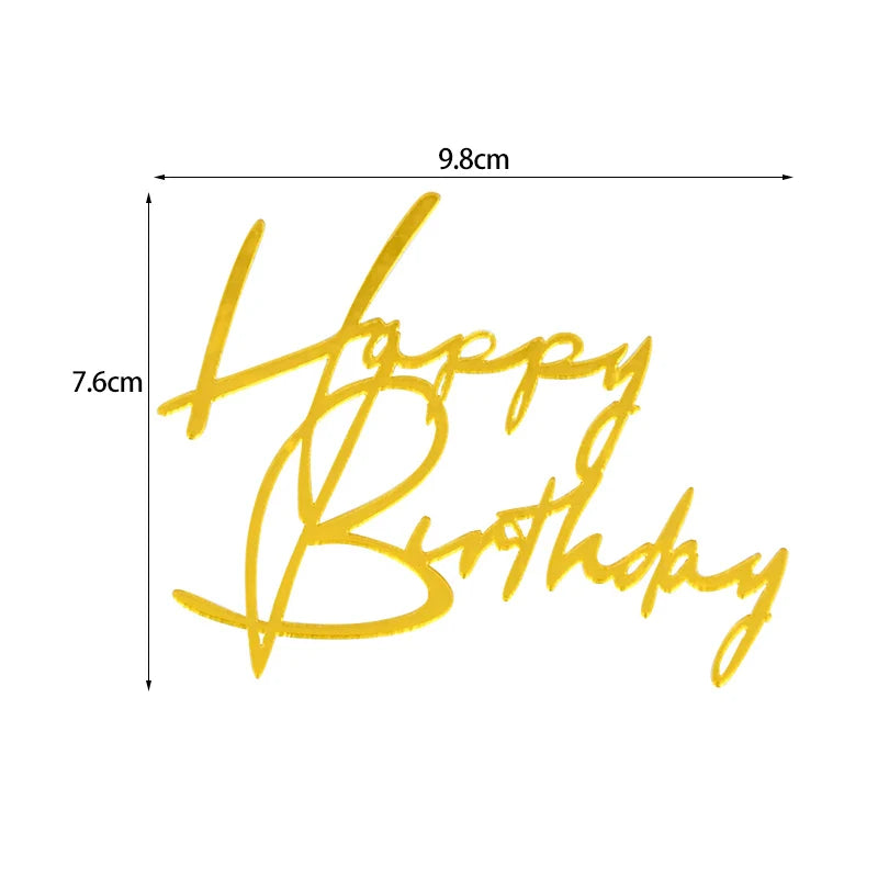 Golden Acrylic Happy Birthday Cake Topper