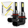 A pair of LED headlight bulbs with 3030 size and 1250mA power, shown next to their packaging box.