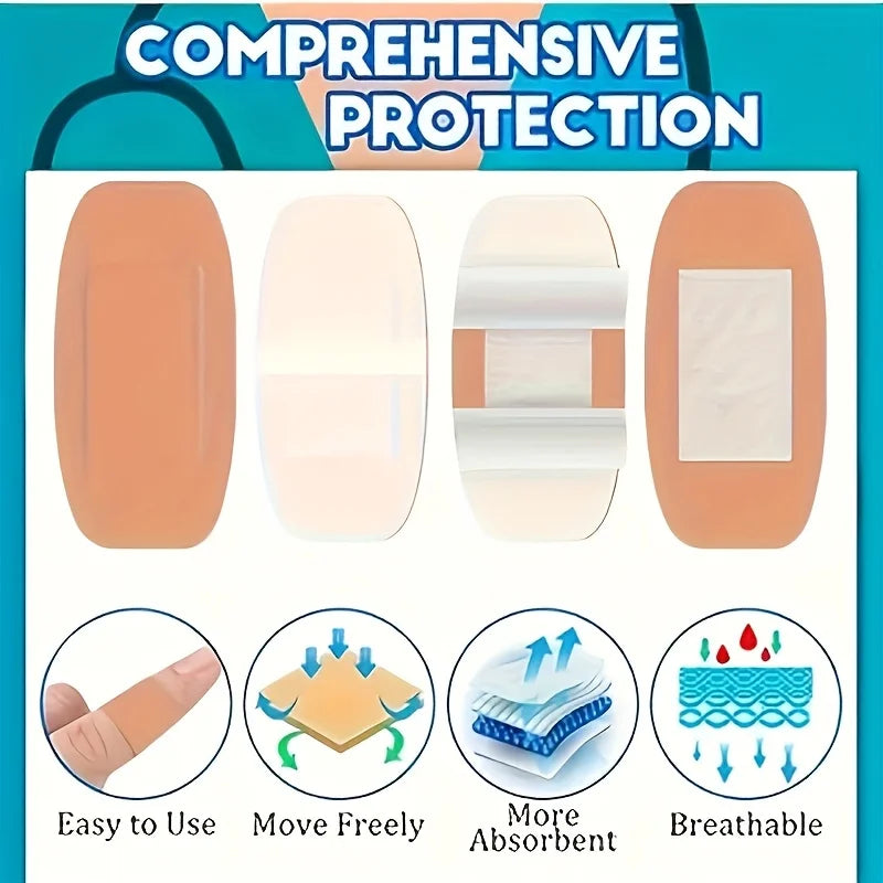 A set of four translucent silicone rubber bandages for fingers and wrists demonstrating easy use, flexibility, absorbency, an