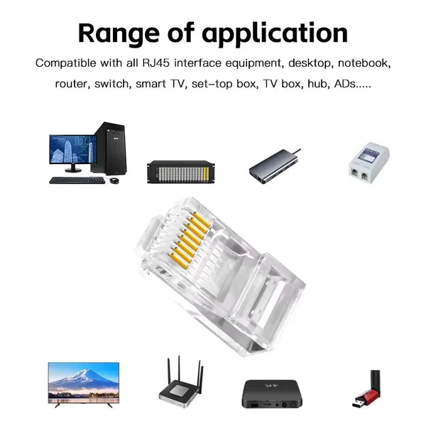 RJ45 Pass-Through Connectors with Gold-Plated Contacts